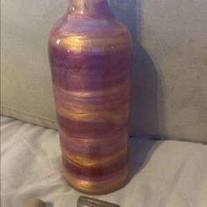 Elegant Purple and Gold Swirl Lighted Resin Bottle